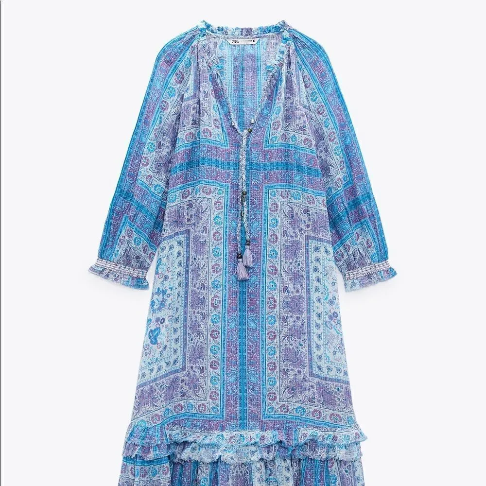 ZARA PRINTED MIDI BOHO DRESS